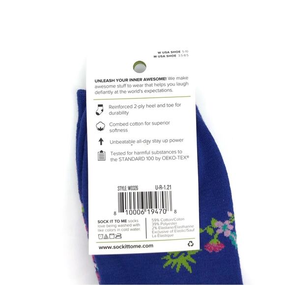 NWT FEMME-POWERMENT Sock It To Me Women's Crew Sock Royal Blue Pink W 5-10 - Picture 4 of 4